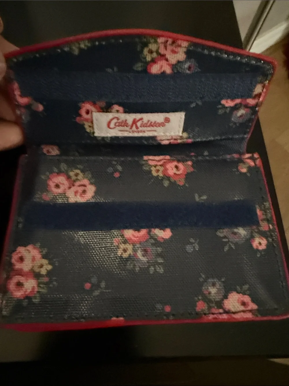 Cath Kidston Navy Floral Coin Card Holder Wallet Navy with Pink Roses